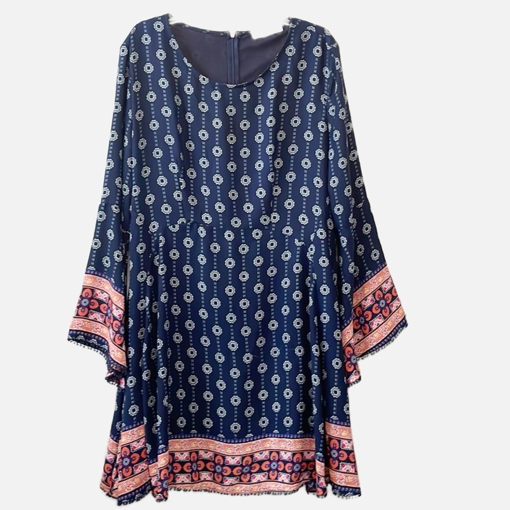 A Beautiful Soul Womens 2X Printed Shift Pom Pom Dress Cottagecore Casual Modest